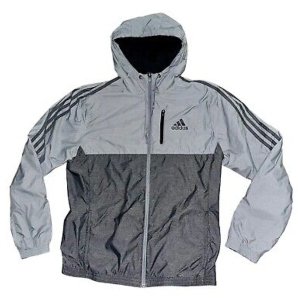 Adidas Men's Classic 3 Stripes Windbreaker Jacket Hoodie Gray/Black Size M NWOT